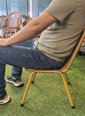 椅单人家用实筋KWO心钢弹跳靠背休z闲户藤外办公电脑椅子阳台喝茶