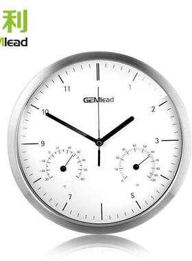 榛利功时钟客厅多挂用钟WDH静能音创意挂表家大表盘温度湿度计不