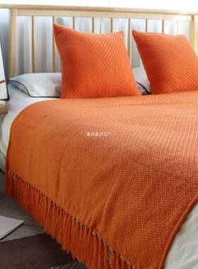 床尾轻民宿网红纯色床民旗酒店宿床LEK尾巾奢沙发毯床巾上搭巾床