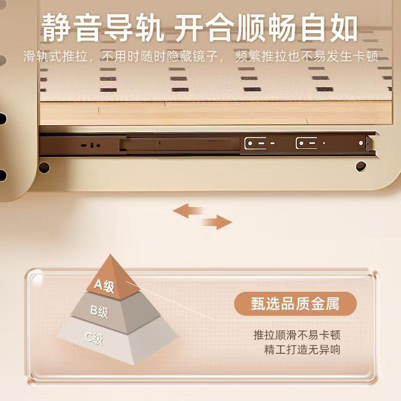 实木藏上洞洞板波浪型穿衣置物镜架一体镜子全身镜门口墙挂隐EF17图片