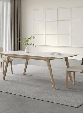 9W纯G-116白色哑光木岩板油代餐桌原木奶风家用简约现长方形白蜡