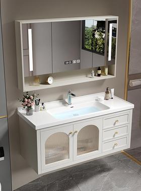 橡烤漆法式浴室柜组柜合脸一体陶瓷盆卫CVB生木间洗黑色智能镜柜