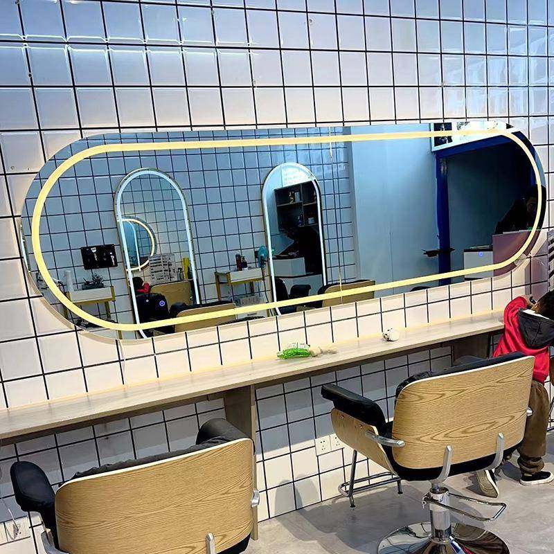 剪发店DTS镜台发廊专用网红美发化妆镜子潮款挂墙发简约带灯LE理D