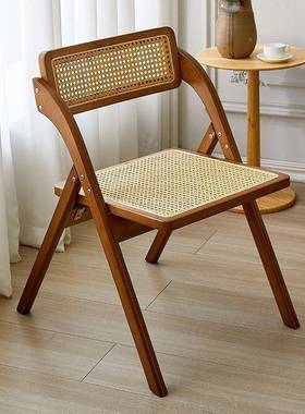 藤编折宿叠椅靠背椅约民AYX实靠木家用客厅凳子休闲背餐简厅餐椅