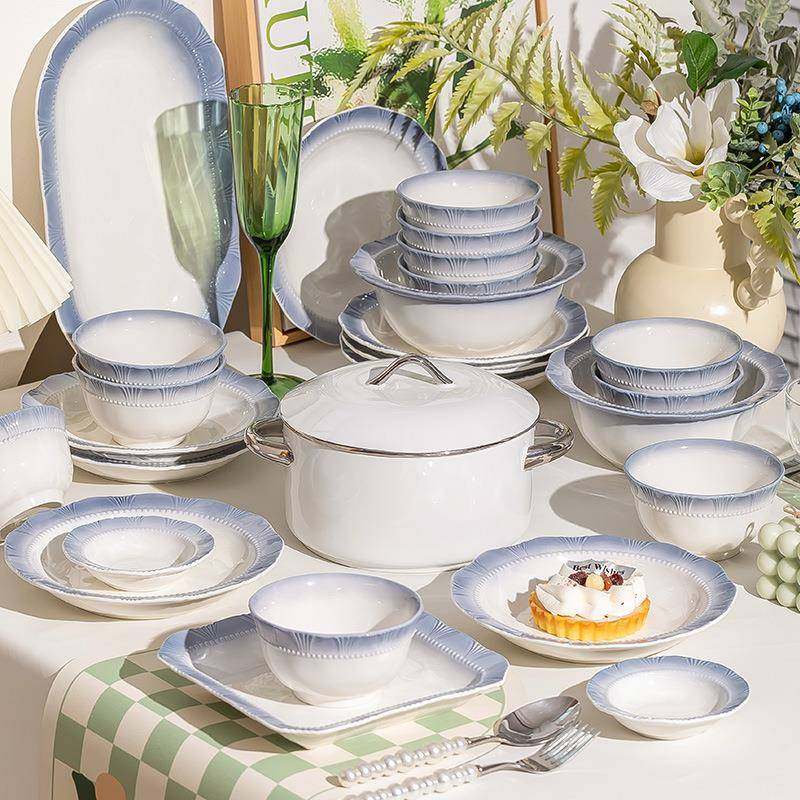 变花边釉下彩款陶碗瓷碗2024新高颜值家用个人专OSX用米饭碗渐面