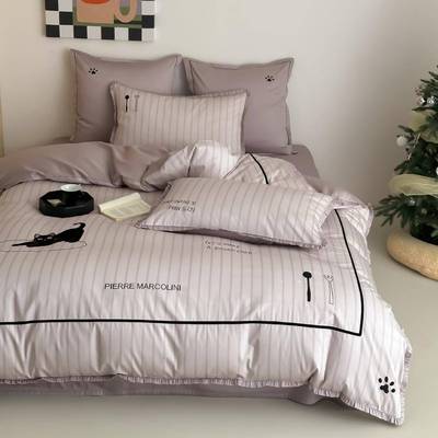 卡通条10536纹爱全棉四件套可猫咪刺绣纯棉清8新上被套床单1.m床