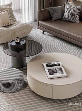 岩ILN板圆简形茶几桌客厅家用轻奢现代小户设型白色奶油约感计师