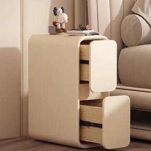 奶油床头柜轻奢法实木型小超窄夹缝0cm迷你现FLO代简约2床边人造