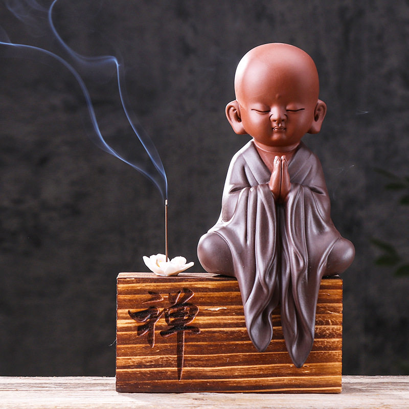 精品陶瓷礼僧茶宠禅意紫砂小和尚中式茶道客厅电视柜玄关装饰摆件