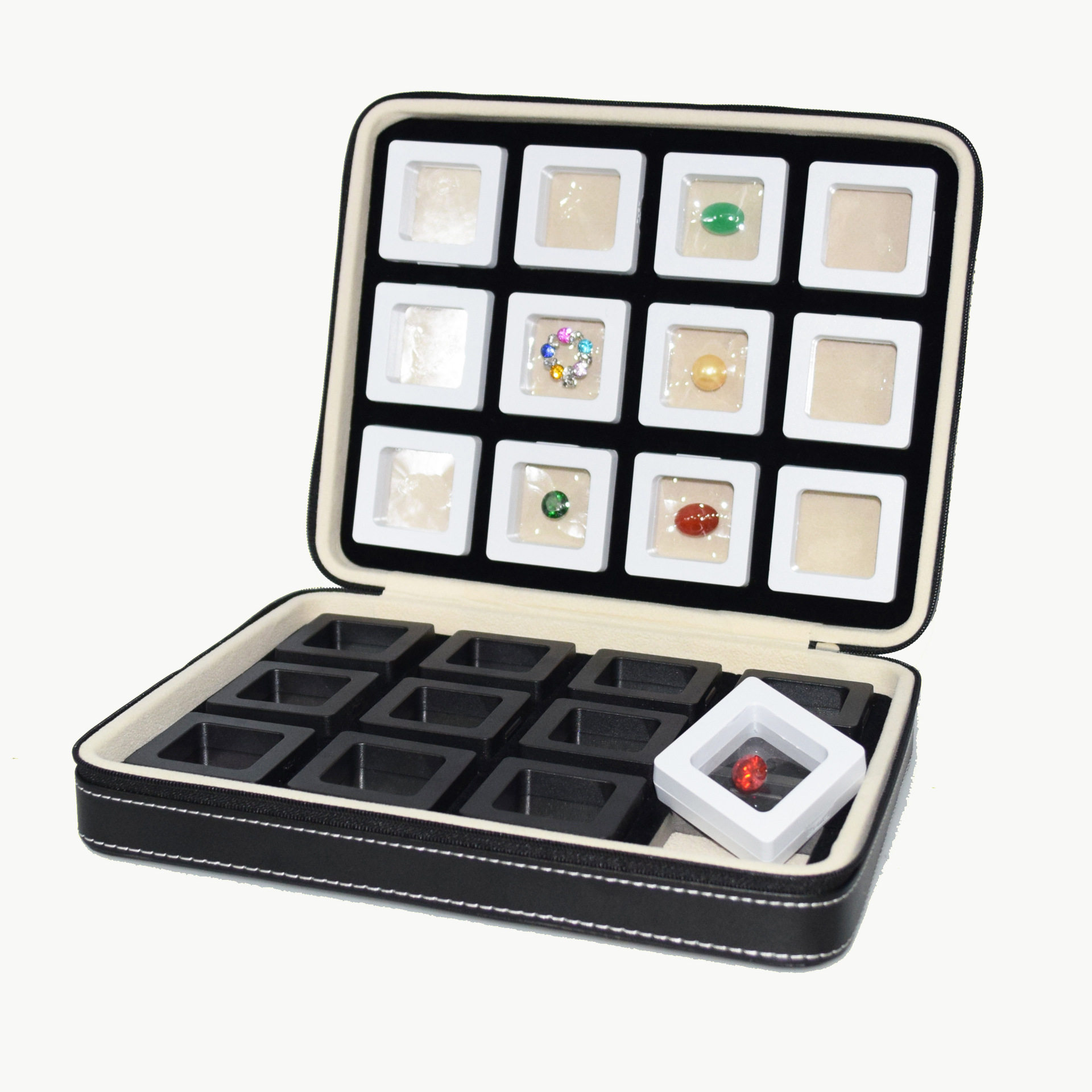 【工厂店】便携式悬浮薄膜盒透明宝石展示密封收藏真空拉链带货箱