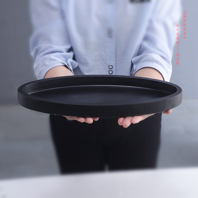 好石寨 乌金石椭圆形花盆 禅意绿植石盆景盆 花艺盆栽造景盆底座