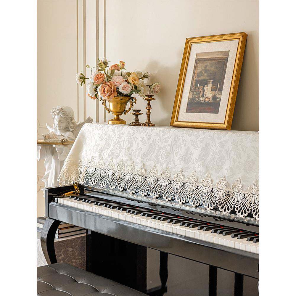?欧式钢防Fhqmhmrz尘罩蕾琴风丝布艺防尘盖布法式钢琴罩田园盖钢