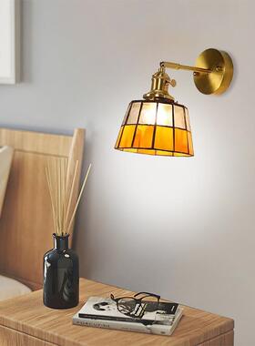 古风卧室床木头中墙复古客厅摇臂胡桃灯B9114-B1玻璃酒店装饰壁创