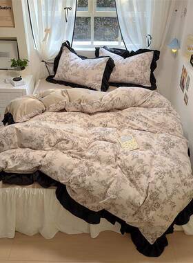 A类法浪漫花式边款四套6987韩田版园碎花水洗棉1.8床件单床笠床裙