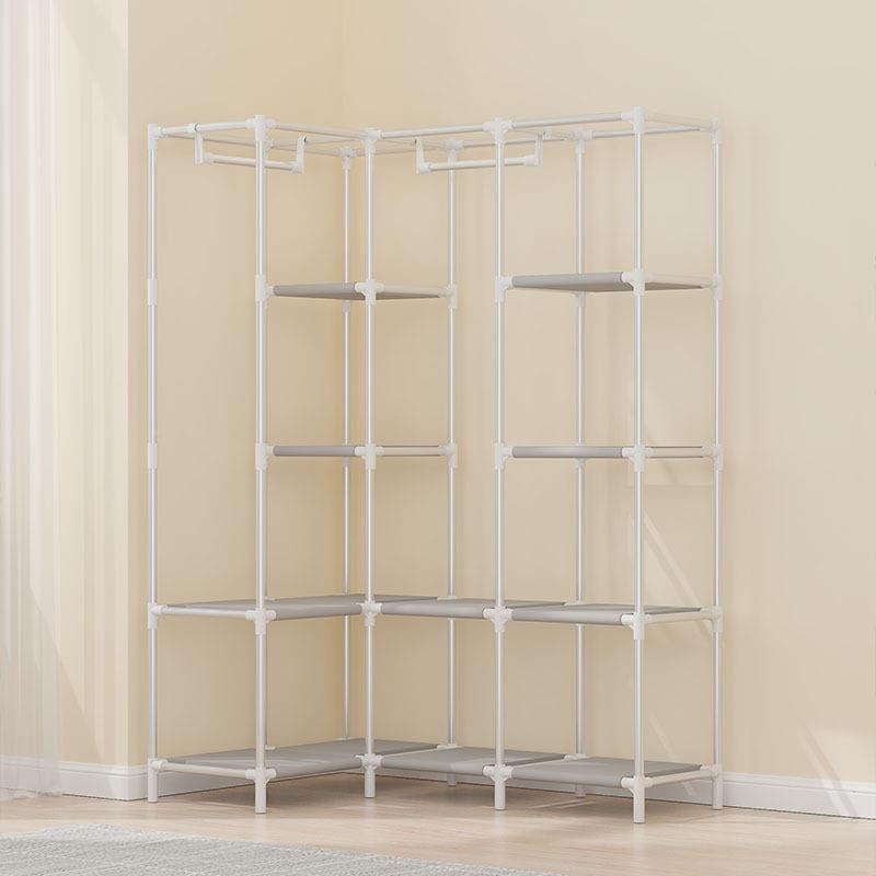 多转角衣柜简易能衣柜钢管加固钢架R-1253衣橱大号功布单人折叠收