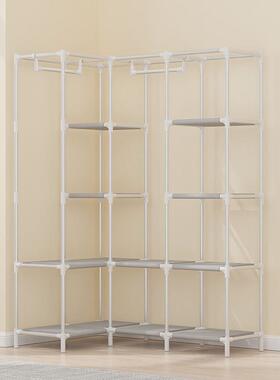 多转角衣柜简易能衣柜钢管加固钢架R-1253衣橱大号功布单人折叠收
