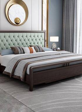 小新中式实木床1.米简约双人EVQ床现代中式8大户型软靠1.5主大卧