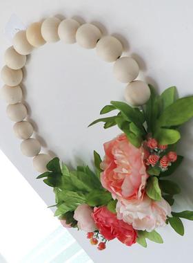 牡丹环手17504原色结禾木珠婚礼拿花花环欧式创意婚布置挂饰