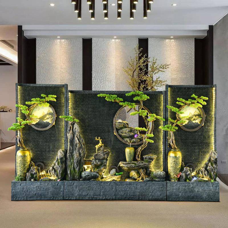 招财摆件假山泉池流水FYH喷水幕墙屏风水球客庭院酒店厅造景观水