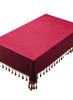 F767HSM7酒9XC红古色天鹅绒桌布镶坠子欧Q式美式法式复丝绒餐桌布
