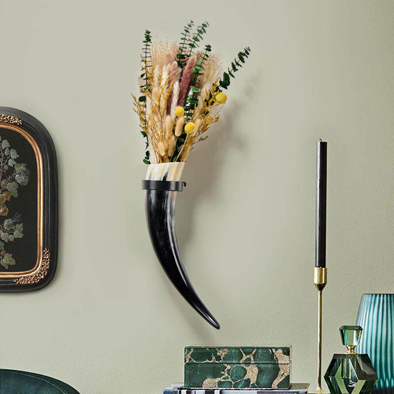 新款角牛花器创意天牛角壁挂花瓶美MAL-8009式复客厅玄关挂墙插古