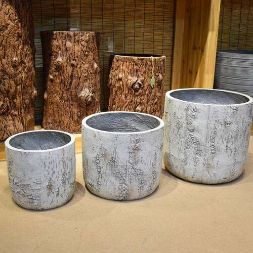 可室植树皮型圆筒泥落地花水盆组合酒店大厅种花园庭院JY061内户
