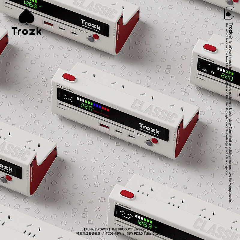 Trozk特洛克拖线板插排红白机插座桌面电竞排插接线板插线板usb