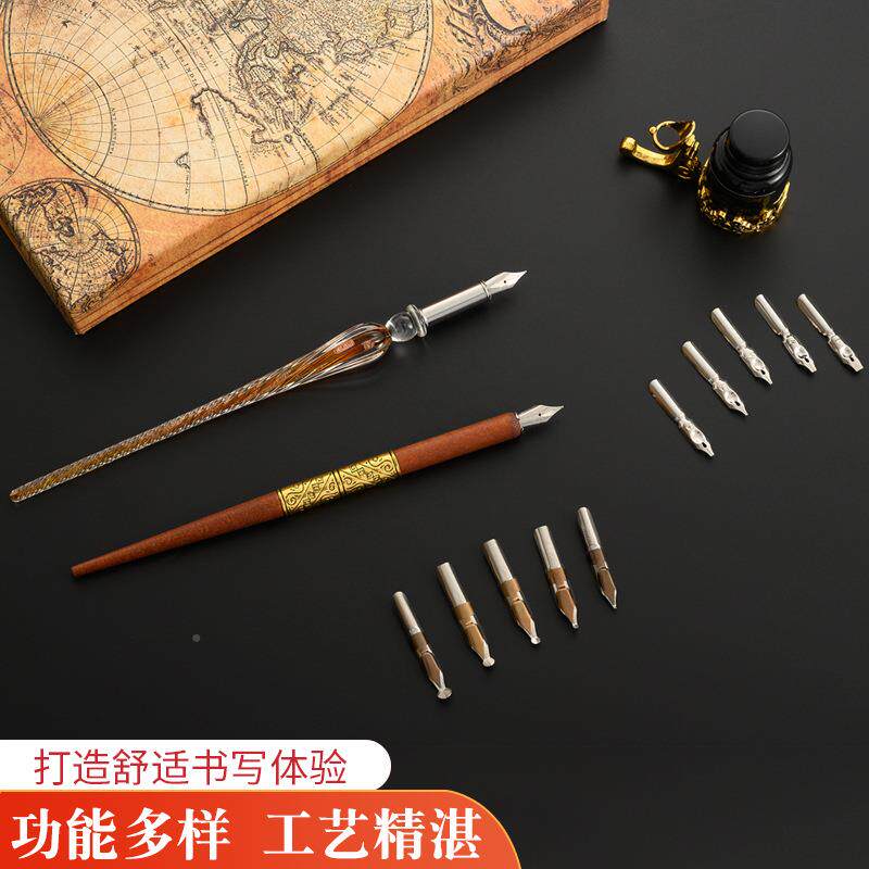 生创意礼品蘸水笔套星详询客服装欧式空玻蘸水钢笔学英文书法璃笔