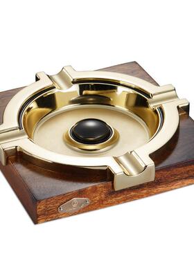 雪茄烟灰缸镀金烟槽印茄39795个实木金属不锈缸钢创意装饰大号烟