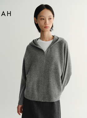 EAAH 韩国品牌25秋冬韩系极简连帽拉链针织衫女慵懒风毛衣羊毛衫