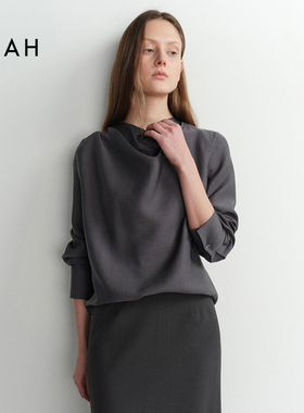 EAAH 韩国品牌25秋冬极简风圆领长袖衬衫女宽松气质设计感上衣