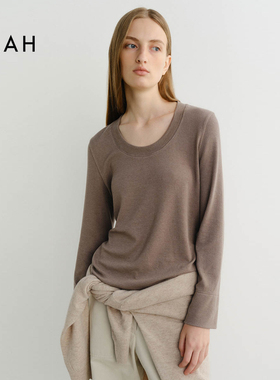 EAAH 韩国品牌 2025春夏女装时尚百搭长袖极简风U领T恤打底衫