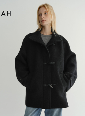 EAAH 韩国品牌 2025秋冬女装毛呢外套牛角扣时尚潮流气质羊毛大衣