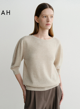 EAAH 韩国品牌25秋冬极简风圆领五分袖针织衫女百搭气质羊毛衫