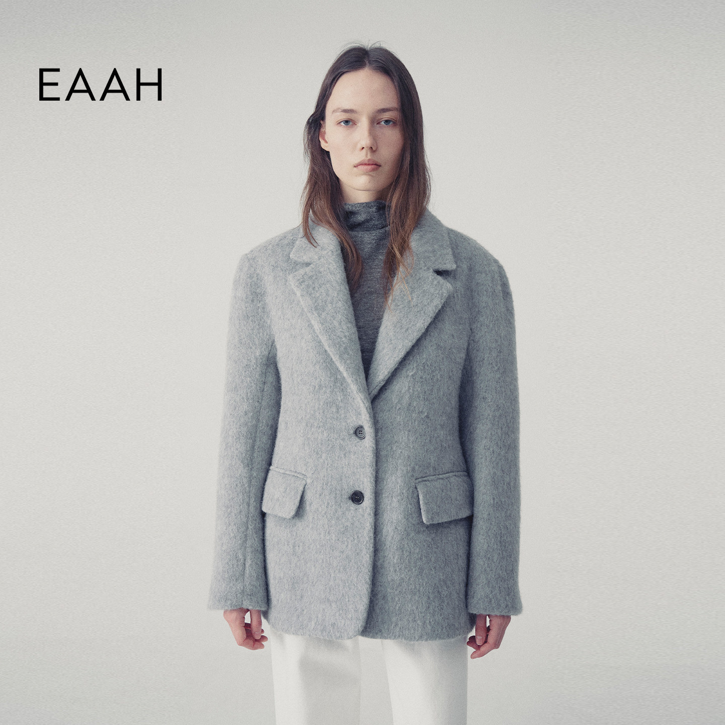 EAAH 韩国品牌 2026秋冬女宽松廓形毛呢西装羊毛外套知识分子风