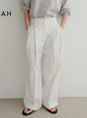 EAAH 韩国品牌 女装25春夏宽松版型尼龙长裤直筒裤白色中腰西装裤