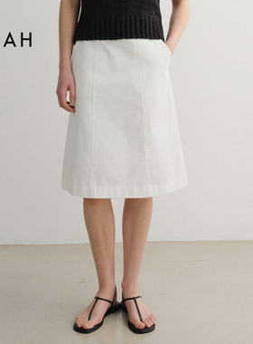 EAAH 韩国品牌 女装25夏季简约风白色女中长款显瘦遮胯A字半身裙