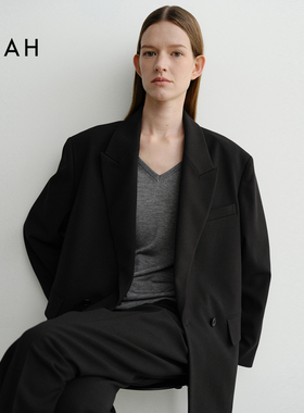 EAAH 韩国品牌 女装25春季双排扣宽松廓形外套知性极简风西装