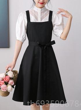 正品围裙式黑色作法赫本风女印字定制log优雅气质显瘦花店美甲店o