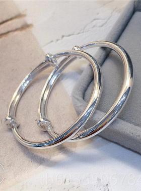 正品999足银拉款宝推宝镯手镯月 生宝孩子送礼银饰品宝满银镯子