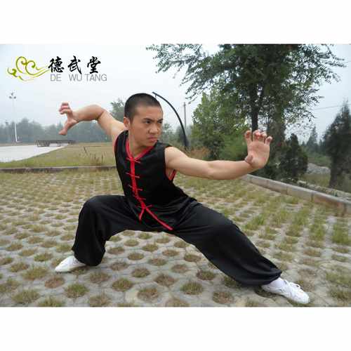 正品黑色红边南练拳服武术服练功体服表男演服训服春夏无袖黑黄团