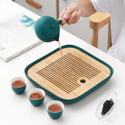 中式复古茶盘托粗陶小沥水盘陶瓷家盘用型茶干泡台泡功夫茶具GFCJ