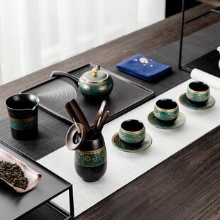 新款黑陶老段茶茶qy1258泥功夫具陶黑瓷檀实木六君子茶盘艺摆件荼