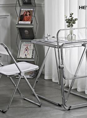 约小户型透明叠桌便收纳办公学习LUY携透明电脑简桌椅白色化妆折