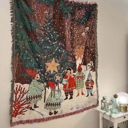 MerryChrist毯m沙as圣诞挂毯圣Hcsw6Hm7诞树发毯盖布节布置日墙面