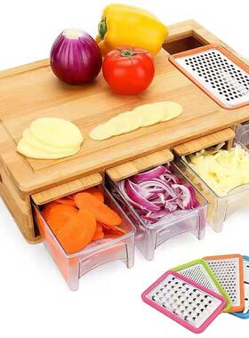 木质板厨房功能不锈钢多刨丝器拉式收纳盒塑料砧切抽菜板54545套