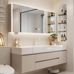 岩板陶漱瓷无缝盆奶油风卫生洗手脸池一柜体间盆浴室组合170洗台