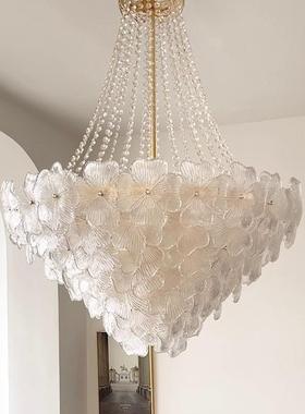法式水晶室客厅吊灯浪38262漫四花瓣网红主餐厅主卧玻璃欧式灯叶