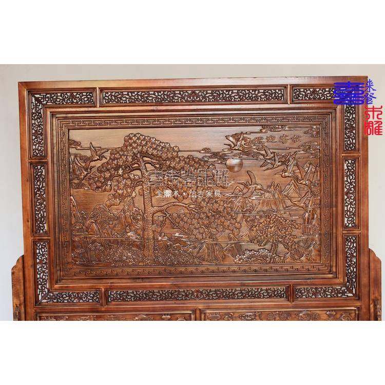 xld-0251cs实阳木雕落地客屏木迎松东中式实木双面雕刻屏风客厅办