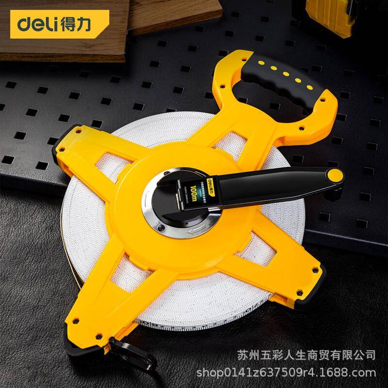 得力工具DL98100B三倍手速架式皮尺提程插尺钢卷尺工测量60410卷0